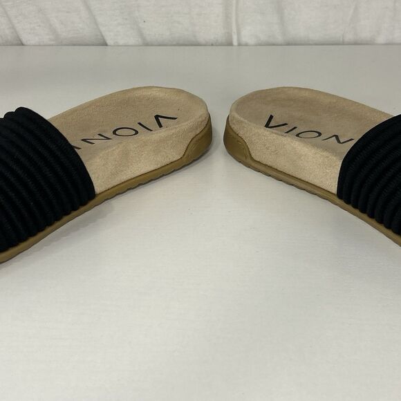 Vionic Evie Knit Slide Sandals Black Beige Women's Size 8.5 Wide Comfort - Picture 3 of 6